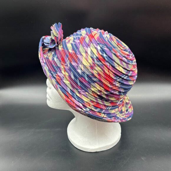 Vintage Plaid Hat 1990s Pink Blue Flower Brooch Accent Y2K Womens Liz Claiborne main image 9